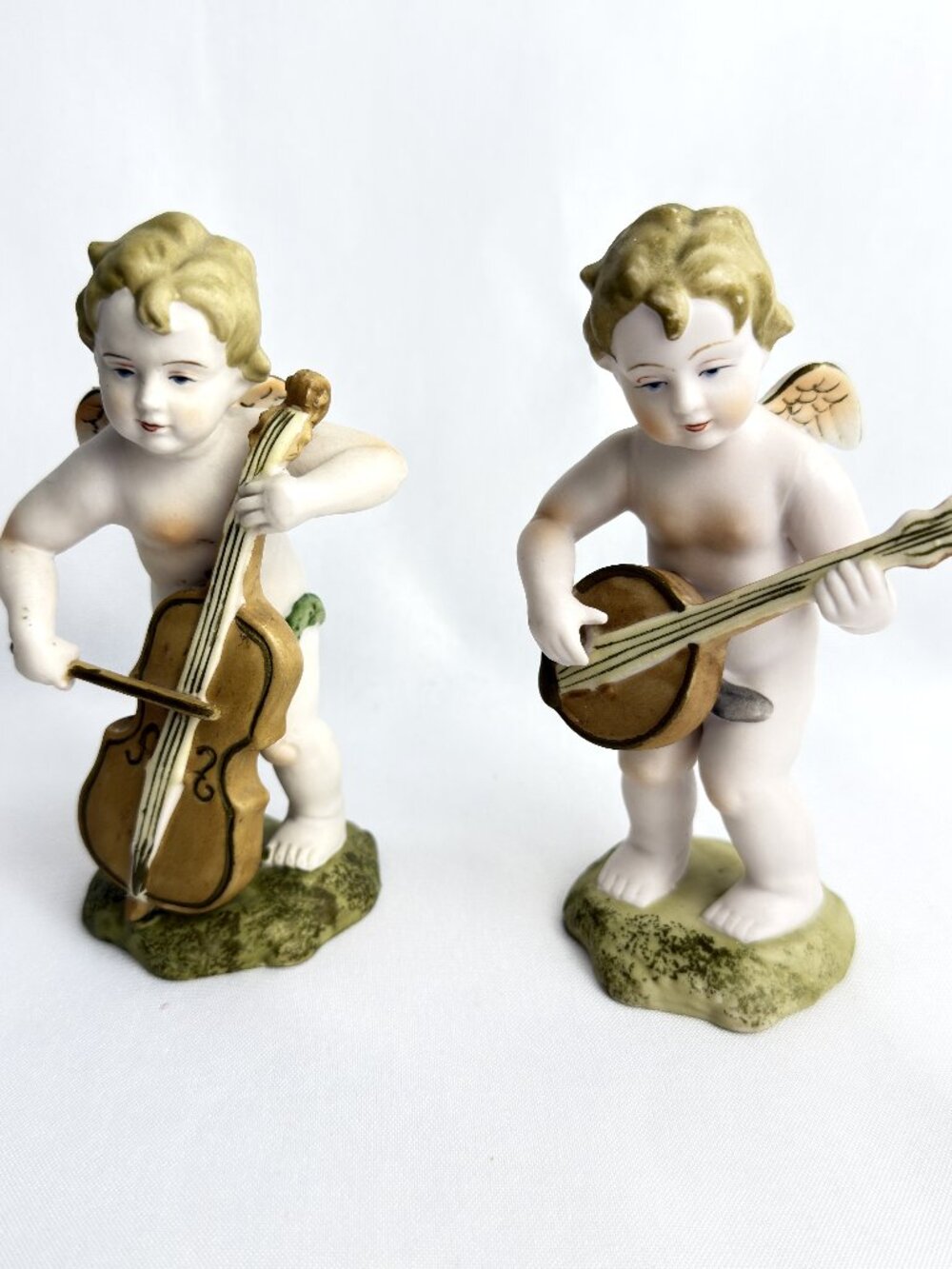 Porcelain Musical Cherub Figurines Vintage Musical Pair Angels 6” Set of 2